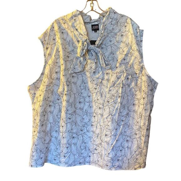 Retrolicious Tops - Retrolicious RARE Dog Hound Print Black and White Bow Sleeveless Blouse